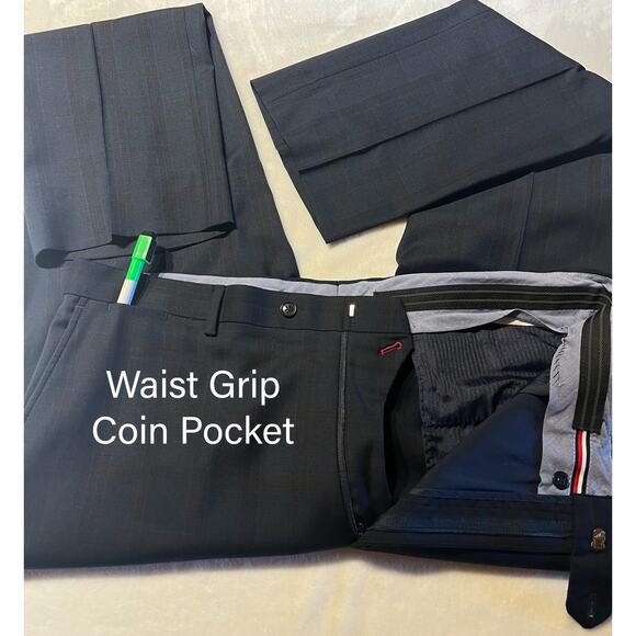 Tommy Hilfiger Mens 46L 38x33 Navy Royal Cobalt Blue Plaid Suit - Picture 12 of 16